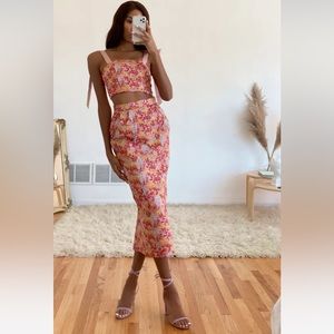 Ellarina Pink Multi Metallic Tie-Strap Two-Piece Midi Dress